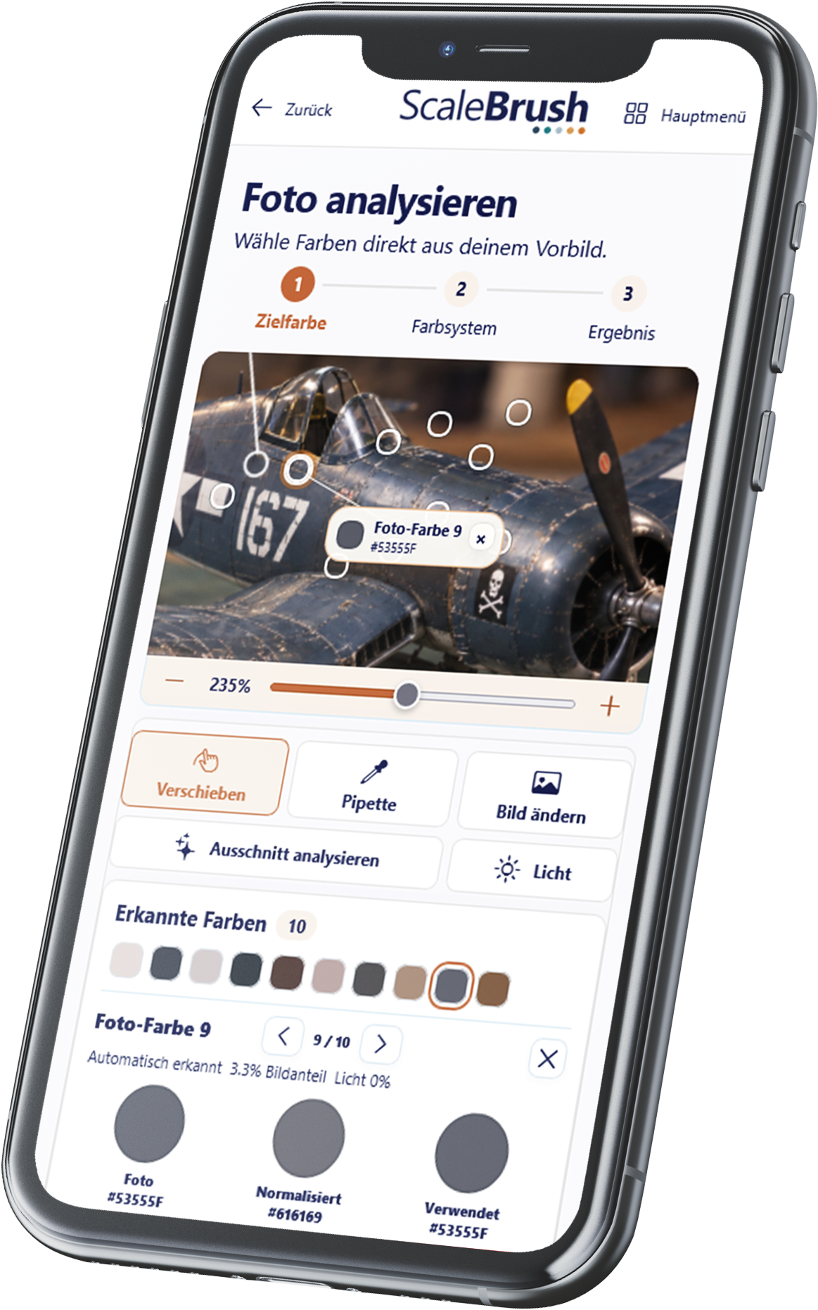 ScaleBrush-Fotoanalyse am Beispiel Propellerflugzeug