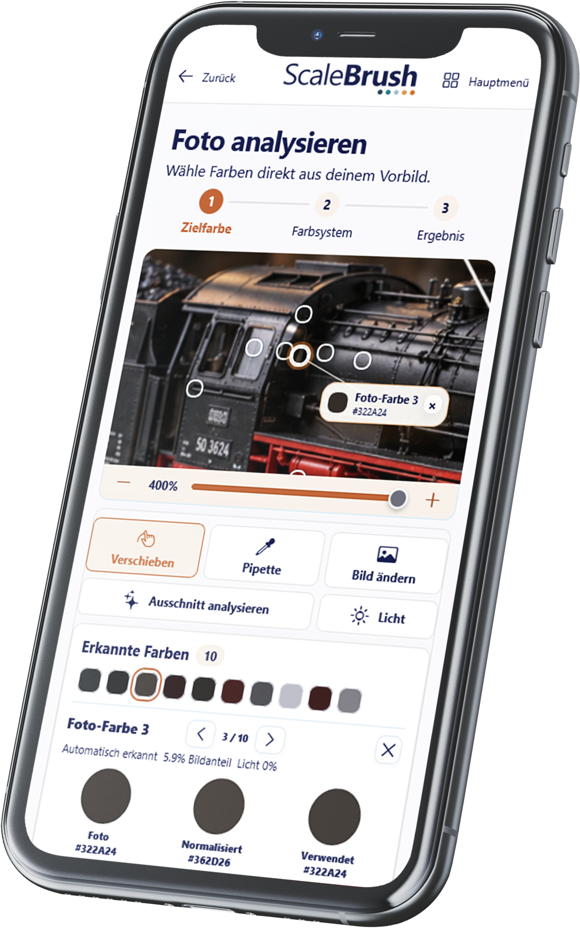 ScaleBrush-Fotoanalyse am Beispiel Dampflokomotive