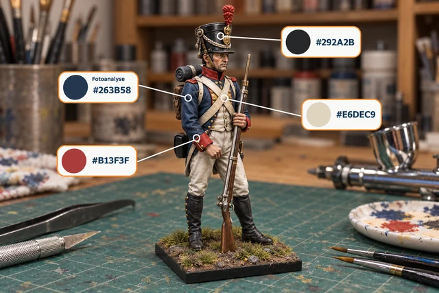 Historische Soldatenfigur mit Farbanalyse
