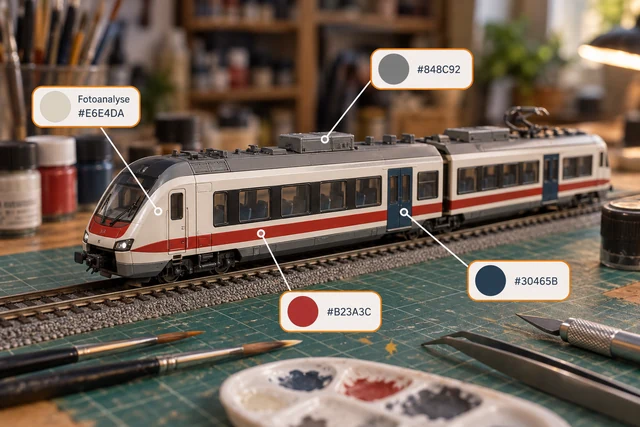 Weiß-roter Modellzug mit Farbanalyse