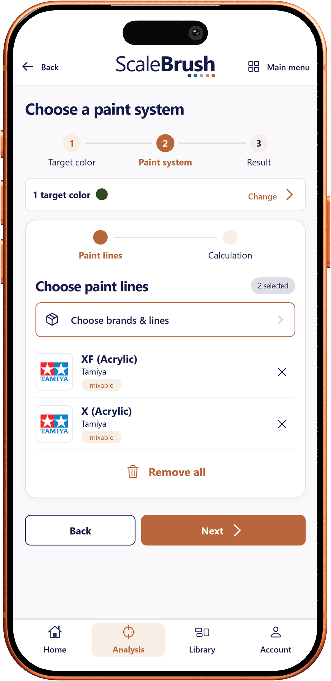 Choose paint lines for calculation