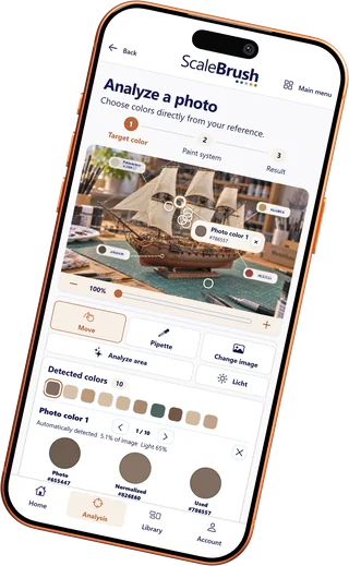 ScaleBrush photo analysis using a Sailing ship model (German app preview)