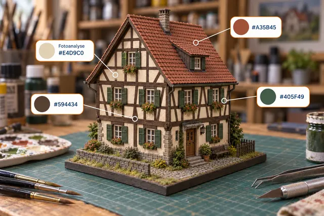 Miniatur-Fachwerkhaus mit Farbanalyse