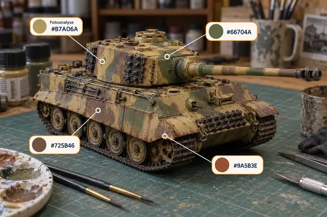 Getarntes Panzermodell mit Farbanalyse